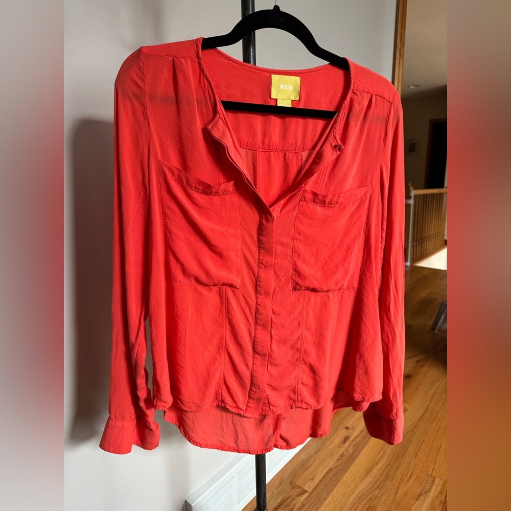 Anthropologie Maeve Clara Button Down Orange Rayon Top Pockets Women's Size 8